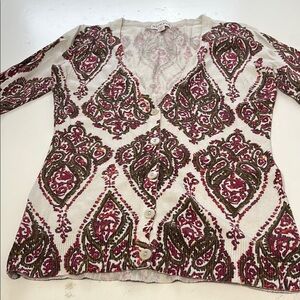 Merona XS 3/4 Sleeve Button Up V Neck Paisley Print Patterned Cardigan